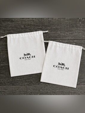 New COACH Set of Two White Dust Bag Set 2 Drawstring 8x7.5 Wallet Jewelry Pouch